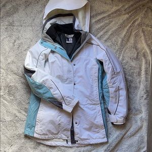 Columbia women’s white/blue/gray Ski jacket Small